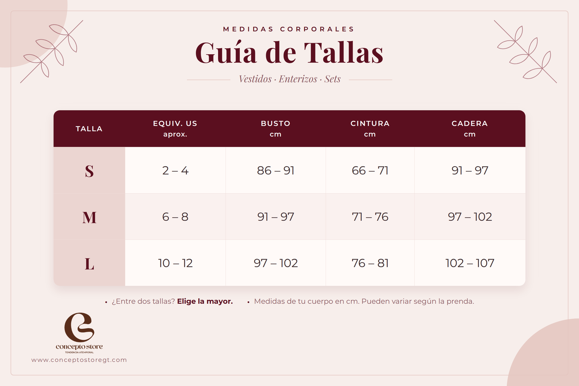 Guía de tallas Tyche